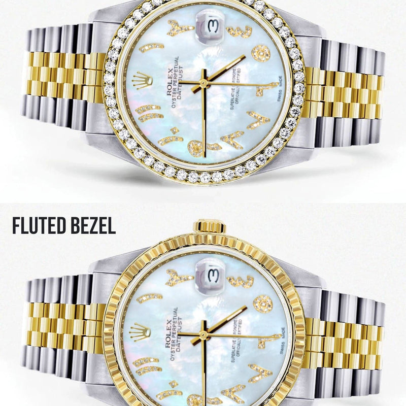 Gold & Steel Rolex Datejust Watch 16233 for Men  | 36Mm | Mother of Pearl Arabic Diamond Dial | Jubilee Band