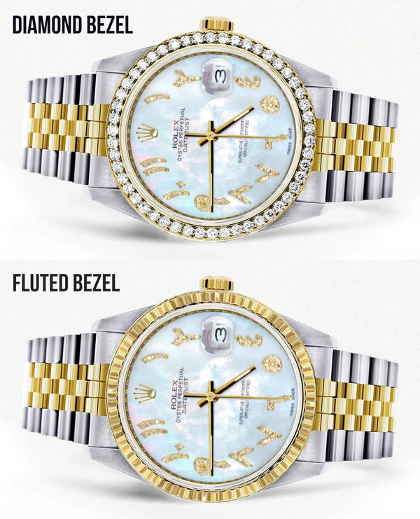 Gold & Steel Rolex Datejust Watch 16233 for Men  | 36Mm | Mother of Pearl Arabic Diamond Dial | Jubilee Band