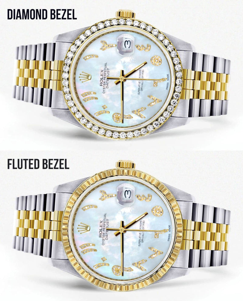Gold & Steel Rolex Datejust Watch 16233 for Men  | 36Mm | Mother of Pearl Arabic Diamond Dial | Jubilee Band