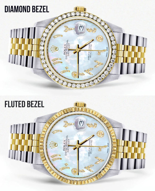 Gold & Steel Rolex Datejust Watch 16233 for Men  | 36Mm | Mother of Pearl Arabic Diamond Dial | Jubilee Band