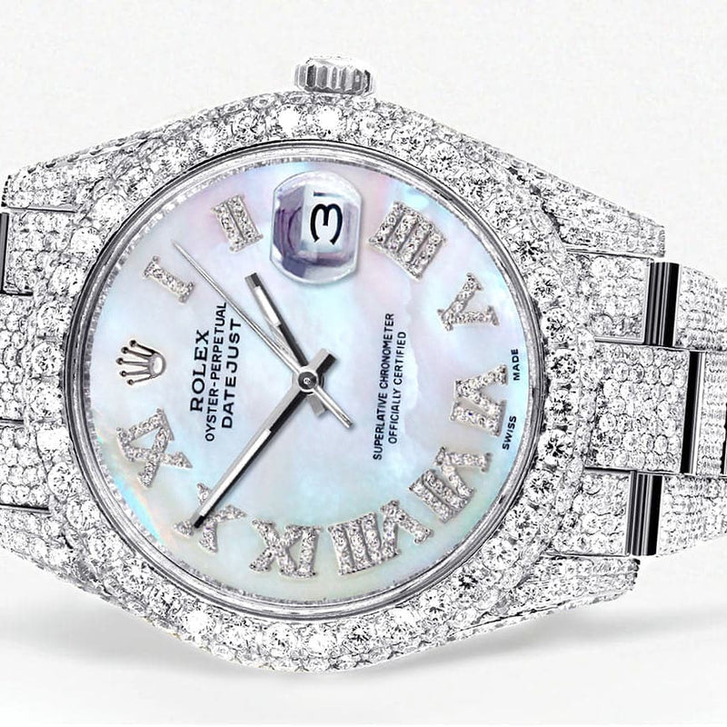 Diamond Iced Out Rolex Datejust 41 | 25 Carats Of Diamonds | Mother of Pearl Dial | Two Row | Oyster Band