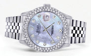 Mens Rolex Datejust Watch 16200 | 36Mm | Mother of Pearl Dial | Two Row 4.25 Carat Bezel | Jubilee Band