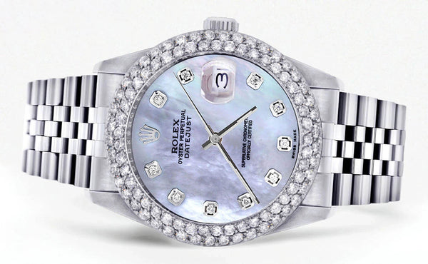 Mens Rolex Datejust Watch 16200 | 36Mm | Mother of Pearl Dial | Two Row 4.25 Carat Bezel | Jubilee Band