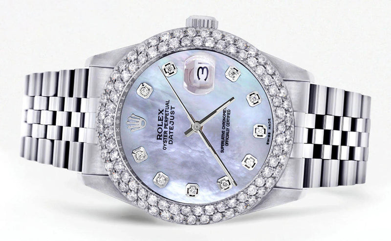 Mens Rolex Datejust Watch 16200 | 36Mm | Mother of Pearl Dial | Two Row 4.25 Carat Bezel | Jubilee Band