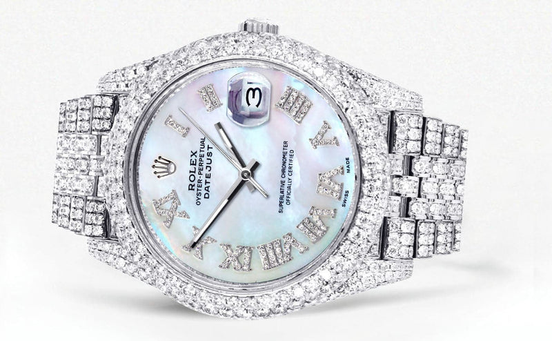 Diamond Iced Out Rolex Datejust 41 | 25 Carats Of Diamonds | Custom Mother Of Pearl Dial | Two Row | Jubilee Band