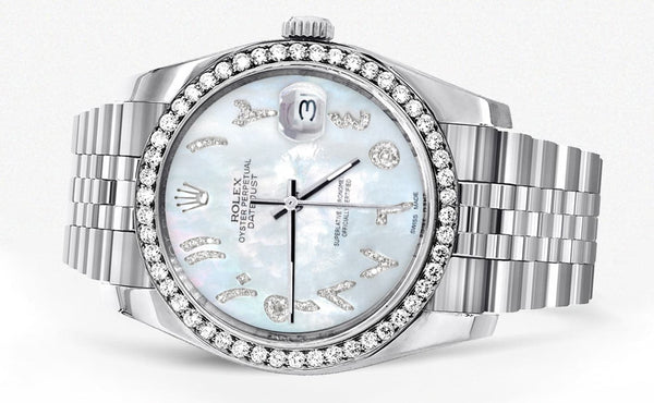 116200 | Hidden Clasp | Diamond Rolex Datejust Watch | 36Mm | Mother of Pearl Arabic Diamond Dial | Jubilee Band