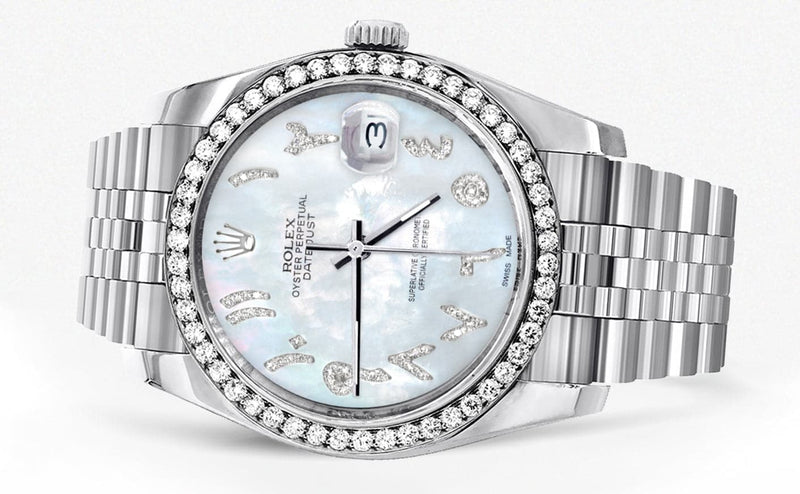 116200 | Hidden Clasp | Diamond Rolex Datejust Watch | 36Mm | Mother of Pearl Arabic Diamond Dial | Jubilee Band