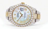 Diamond Iced Out Rolex Datejust 41 | 25 Carats Of Diamonds | Mother Of Pearl Dial | Two Tone | Oyster Band