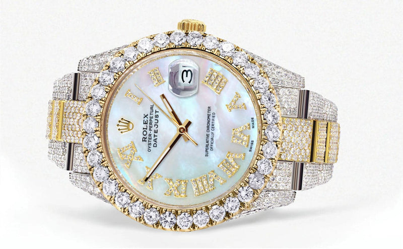 Diamond Iced Out Rolex Datejust 41 | 25 Carats Of Diamonds | Mother Of Pearl Dial | Two Tone | Oyster Band