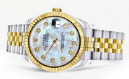 Diamond Gold Rolex Watch | 68273 | Fluted Bezel | 31MM | Mother of Pearl Diamond Dial | Jubilee Band