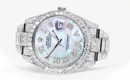 Womens Diamond Iced Out Rolex Datejust 41 | 25 Carats Of Diamonds | Mother of Pearl Dial | Two Row | Oyster Band