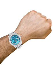 Diamond Iced Out Rolex Datejust 41 | 25 Carats Of Diamonds | Aquamarine Mother of Pearl Dial | Two Row | Oyster Band