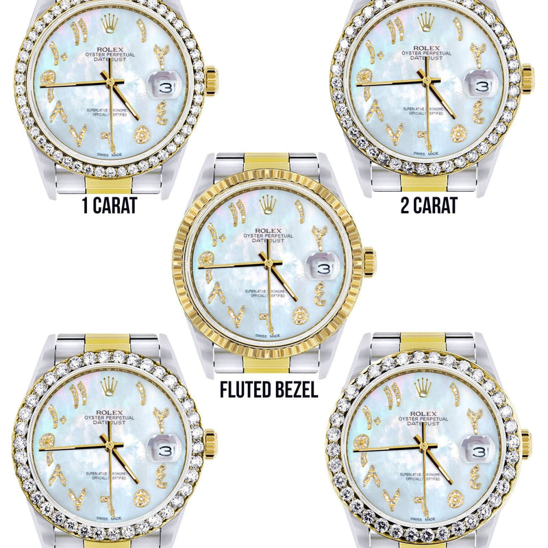 Gold & Steel Rolex Datejust Watch 16233 for Men | 36Mm | Mother of Pearl Arabic Diamond Dial | Oyster Band