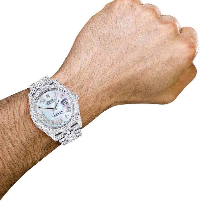 Diamond Iced Out Rolex Datejust 41 | 25 Carats Of Diamonds | Custom Mother Of Pearl Dial | Two Row | Jubilee Band