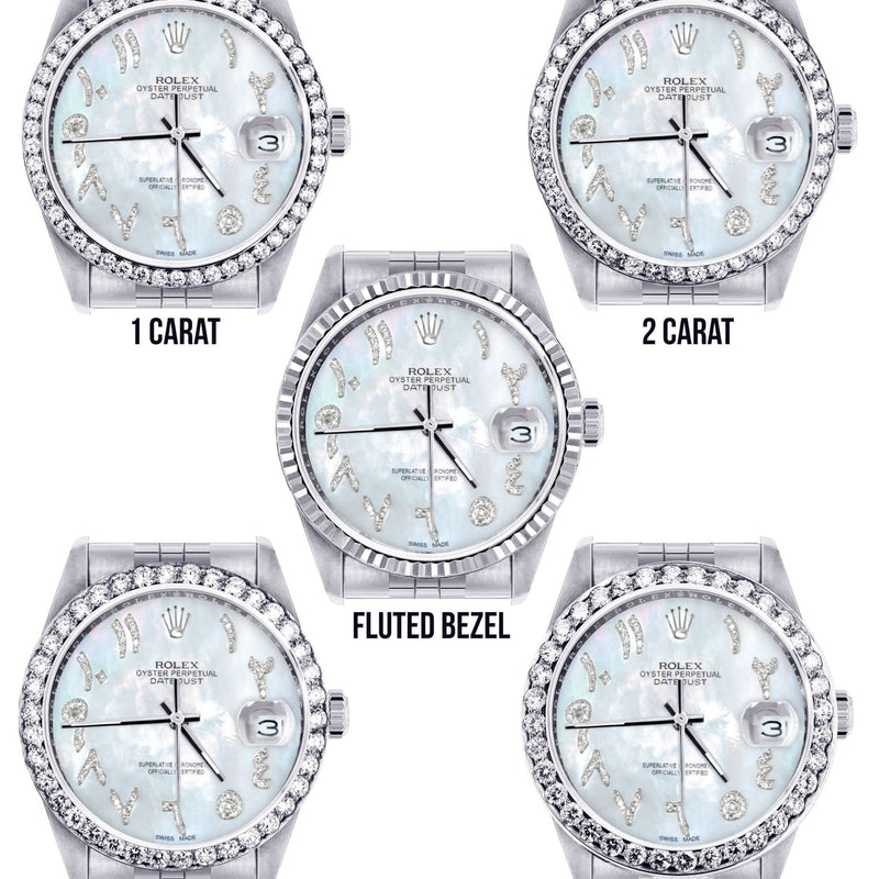 Diamond Mens Rolex Datejust Watch 16200 | 36Mm | Mother of Pearl Arabic Diamond Dial | Jubilee Band