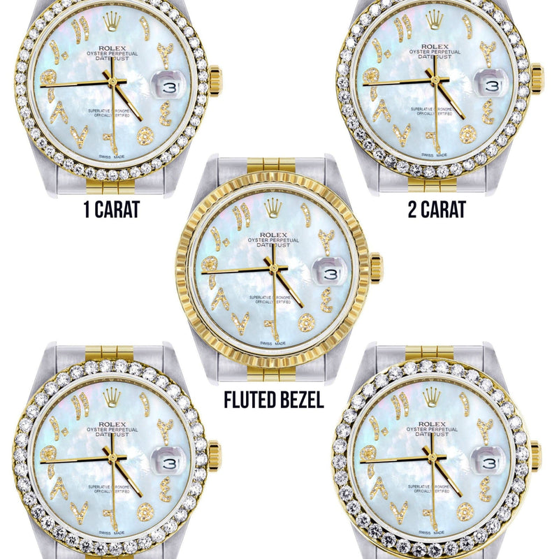 Gold & Steel Rolex Datejust Watch 16233 for Men  | 36Mm | Mother of Pearl Arabic Diamond Dial | Jubilee Band