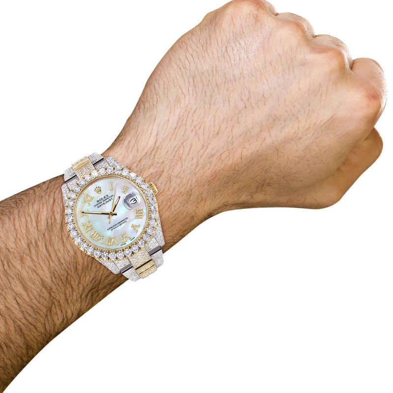 Diamond Iced Out Rolex Datejust 41 | 25 Carats Of Diamonds | Mother Of Pearl Dial | Two Tone | Oyster Band