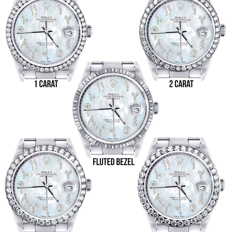 Diamond Mens Rolex Datejust Watch 16200 | 36Mm | Mother of Pearl Arabic Diamond Dial | Oyster Band