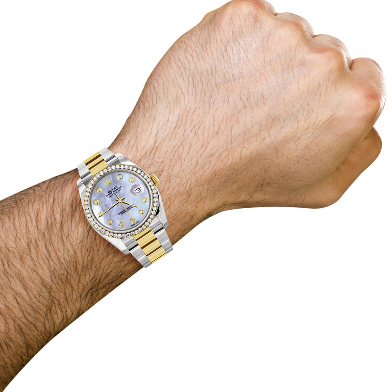 116233 | Diamond Gold Rolex Watch For Men | 36Mm | Mother Of Pearl Dial | Oyster Band
