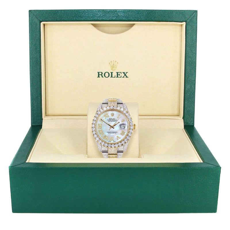 Diamond Iced Out Rolex Datejust 41 | 25 Carats Of Diamonds | Mother Of Pearl Dial | Two Tone | Oyster Band