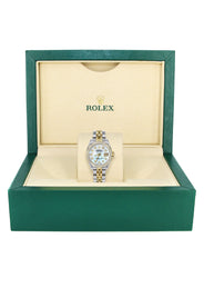 Womens Diamond Gold Hidden Clasp Rolex Watch | 1 Carat Bezel | 26Mm | Light Blue Mother of Pearl Dial | Jubilee Band | Model 179173