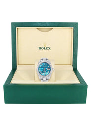 Womens Diamond Iced Out Rolex Datejust 41 | 25 Carats Of Diamonds | Aquamarine Mother of Pearl Dial | Two Row | Oyster Band