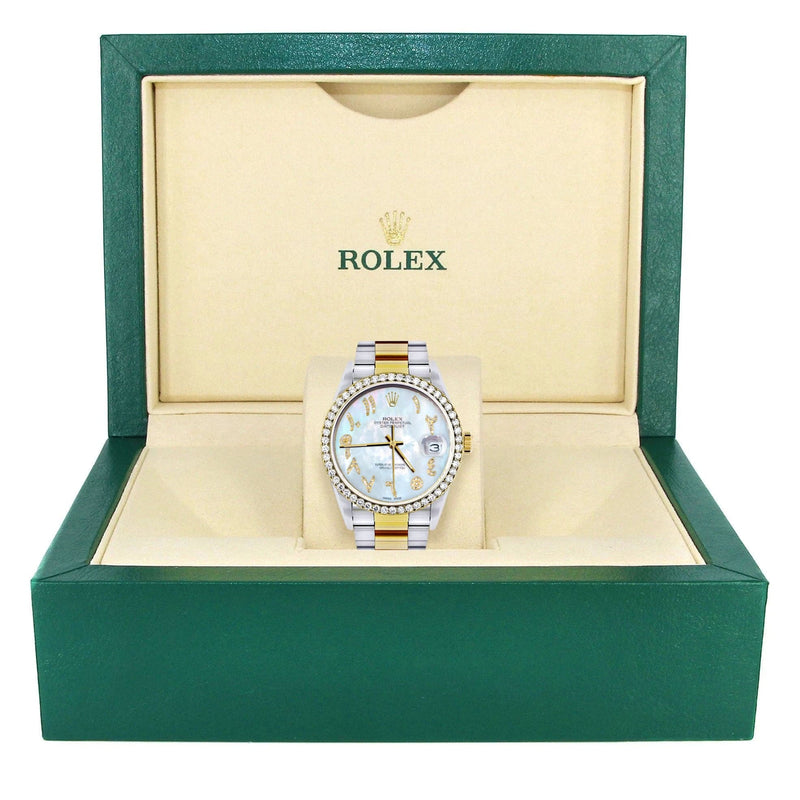 Gold & Steel Rolex Datejust Watch 16233 for Men | 36Mm | Mother of Pearl Arabic Diamond Dial | Oyster Band