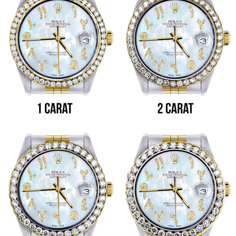 116233 | Hidden Clasp | Gold & Steel Rolex Datejust Watch | 36Mm | Mother of Pearl Arabic Diamond Dial | Jubilee Band