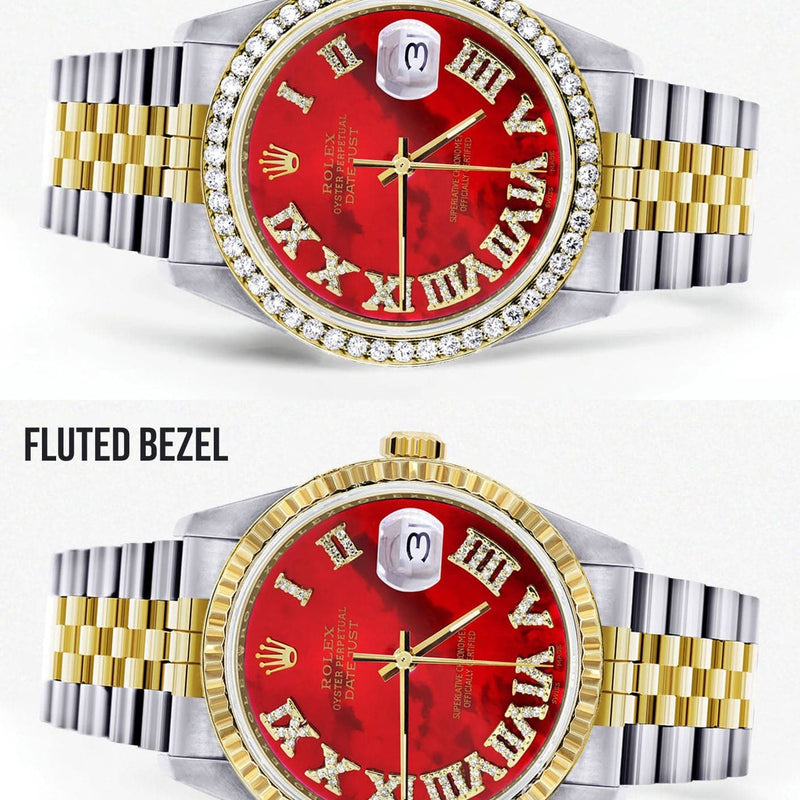 Gold & Steel Rolex Datejust Watch 16233 for Men  | 36Mm | Diamond Red Roman Dial | Jubilee Band