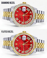Gold & Steel Rolex Datejust Watch 16233 for Men  | 36Mm | Diamond Red Roman Dial | Jubilee Band