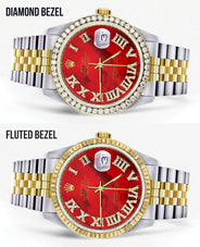 Womens Rolex Datejust Watch 16233 for Men  | 36Mm | Diamond Red Roman Dial | Jubilee Band