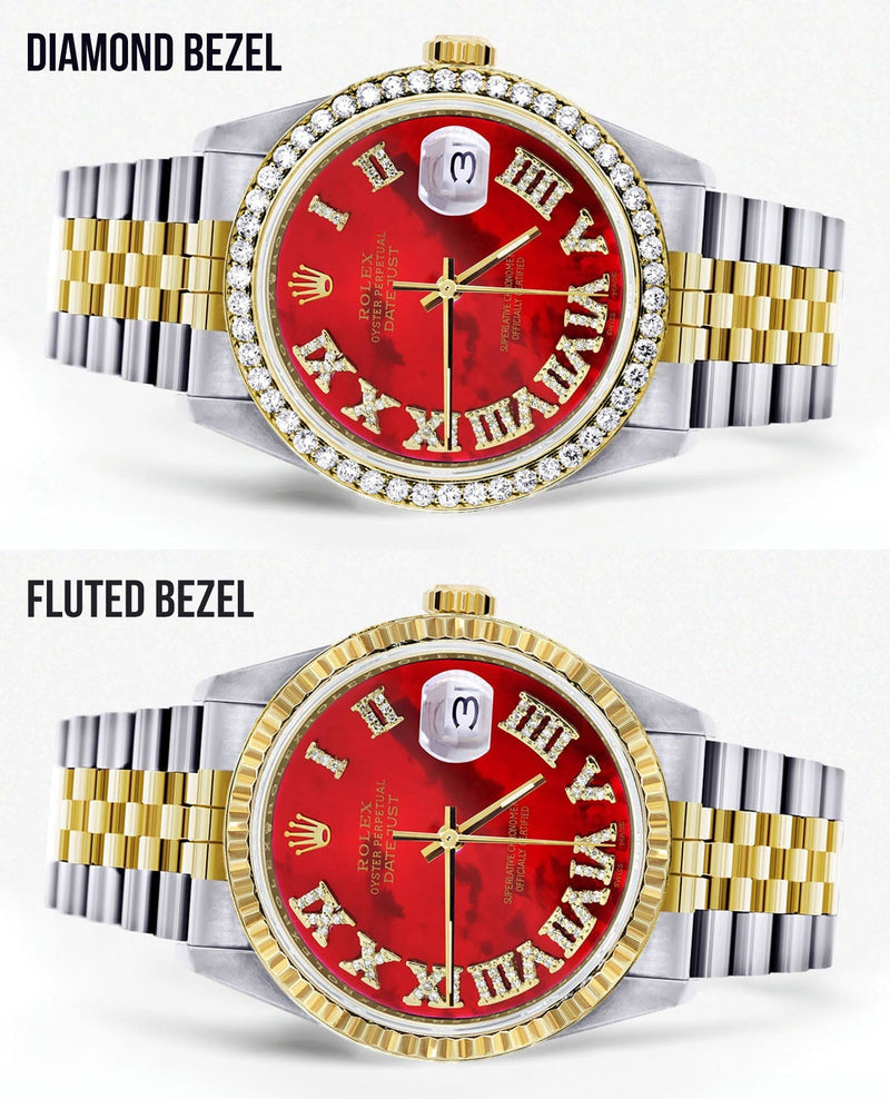 Womens Rolex Datejust Watch 16233 for Men  | 36Mm | Diamond Red Roman Dial | Jubilee Band