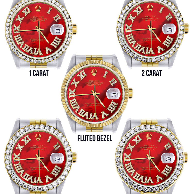 Womens Rolex Datejust Watch 16233 for Men  | 36Mm | Diamond Red Roman Dial | Jubilee Band