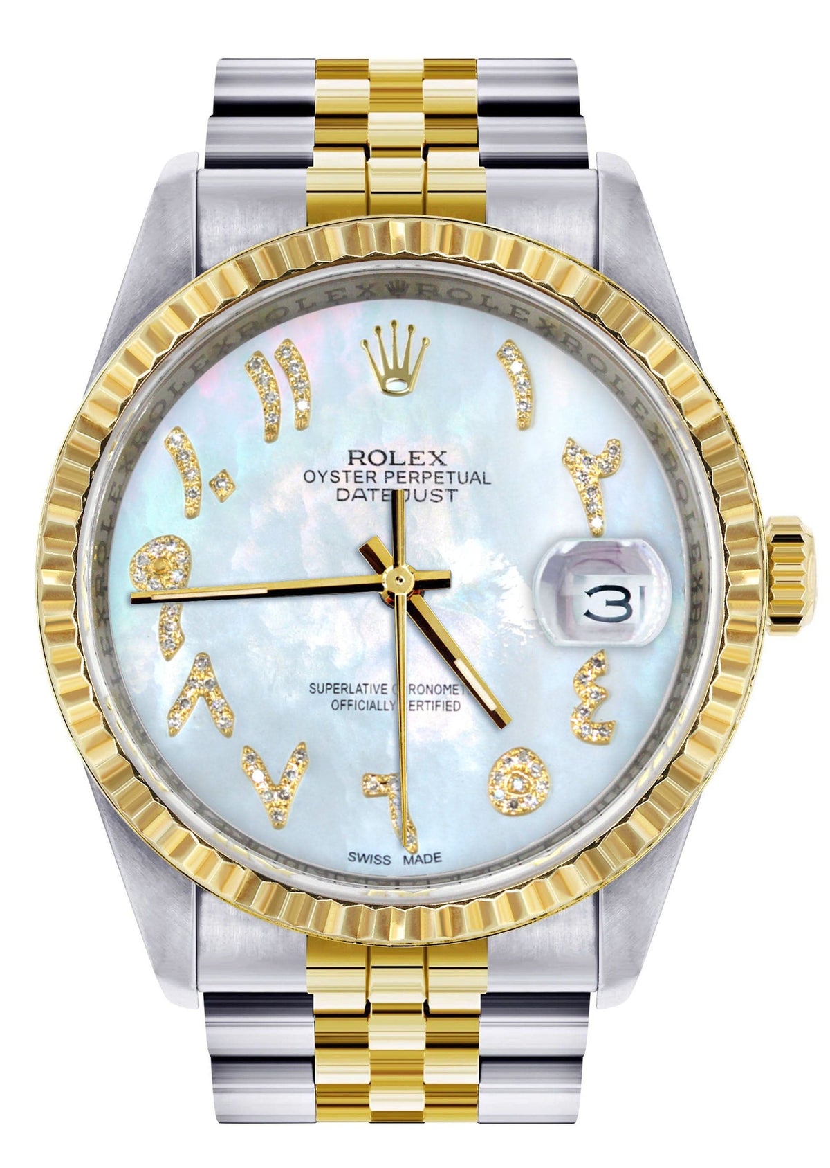 Mens Rolex Datejust Watch 16233 Two Tone | 36Mm | Mother of Pearl Arabic Dial | Jubilee Band