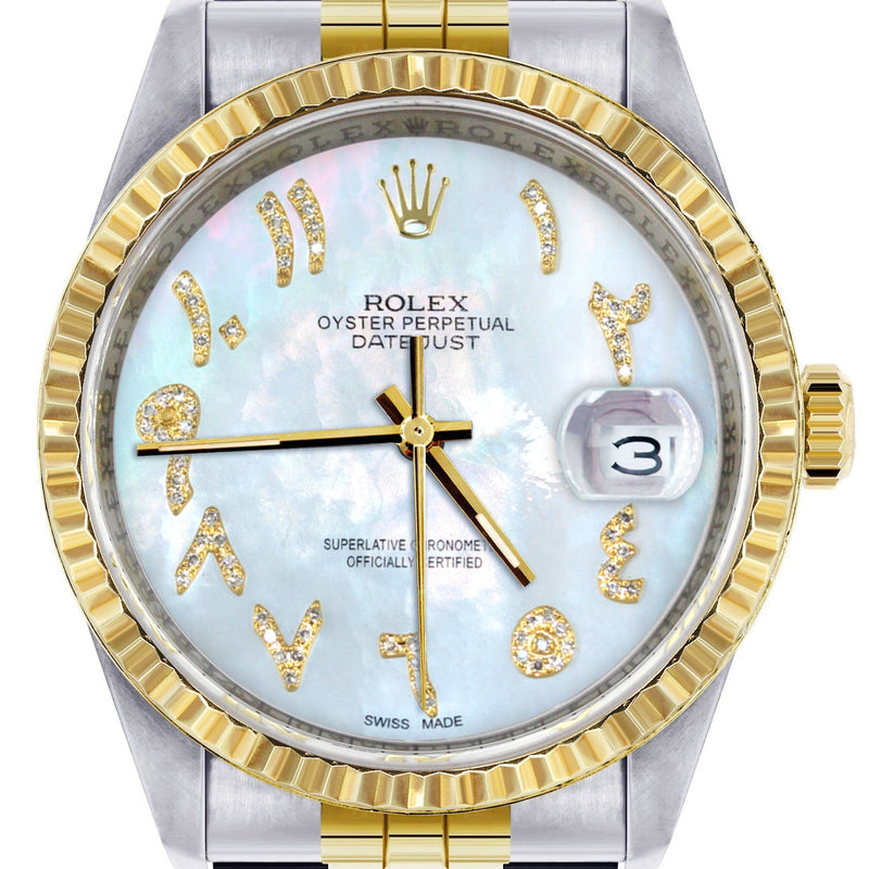 Womens Rolex Datejust Watch 16233 Two Tone | 36Mm | Mother of Pearl Arabic Dial | Fluted Bezel | Jubilee Band