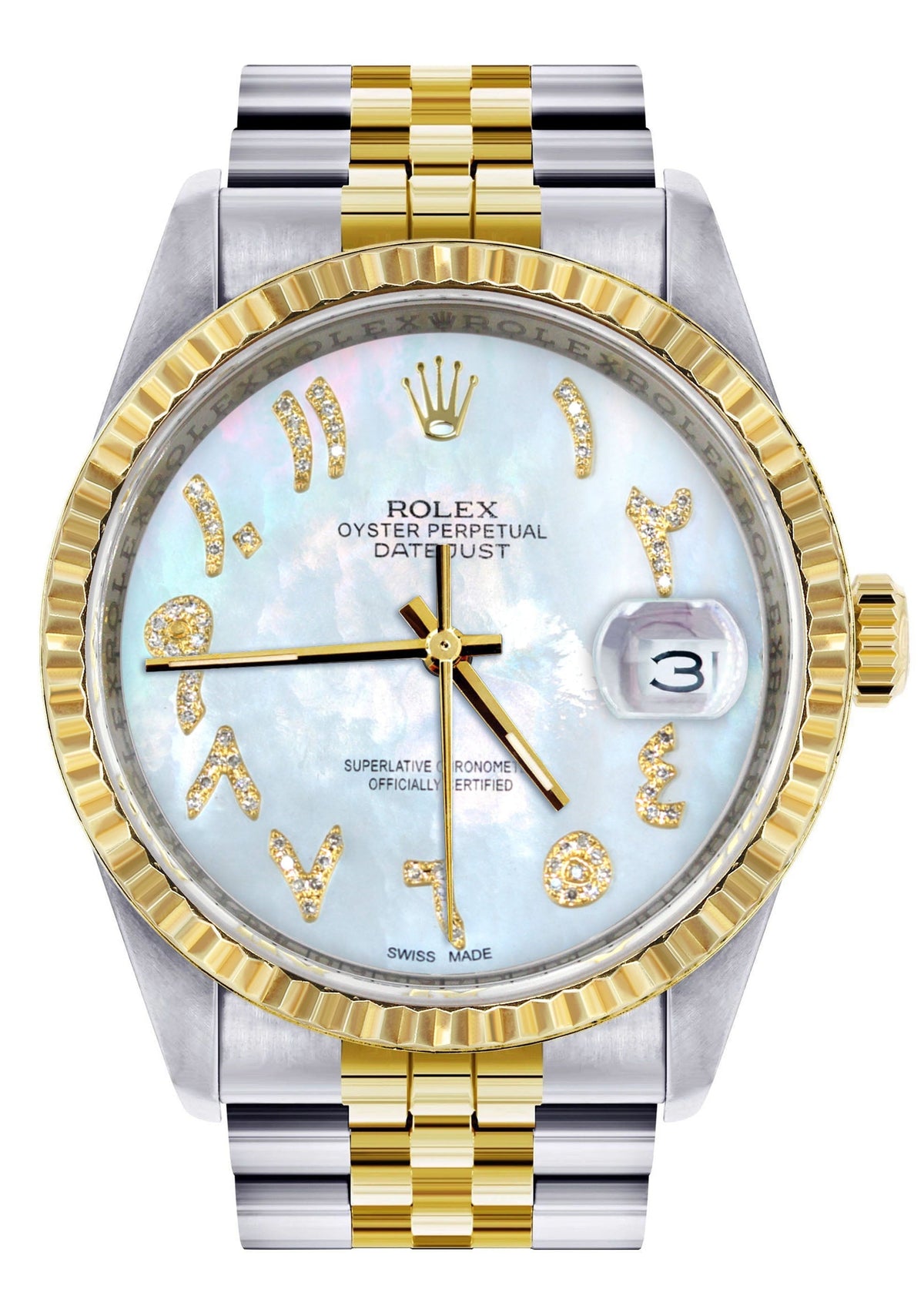 Womens Rolex Datejust Watch 16233 Two Tone | 36Mm | Mother of Pearl Arabic Dial | Fluted Bezel | Jubilee Band