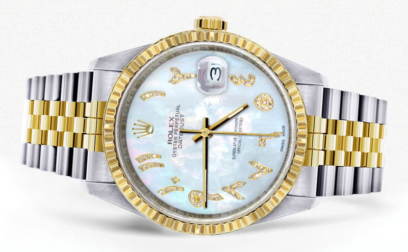 Mens Rolex Datejust Watch 16233 Two Tone | 36Mm | Mother of Pearl Arabic Dial | Jubilee Band