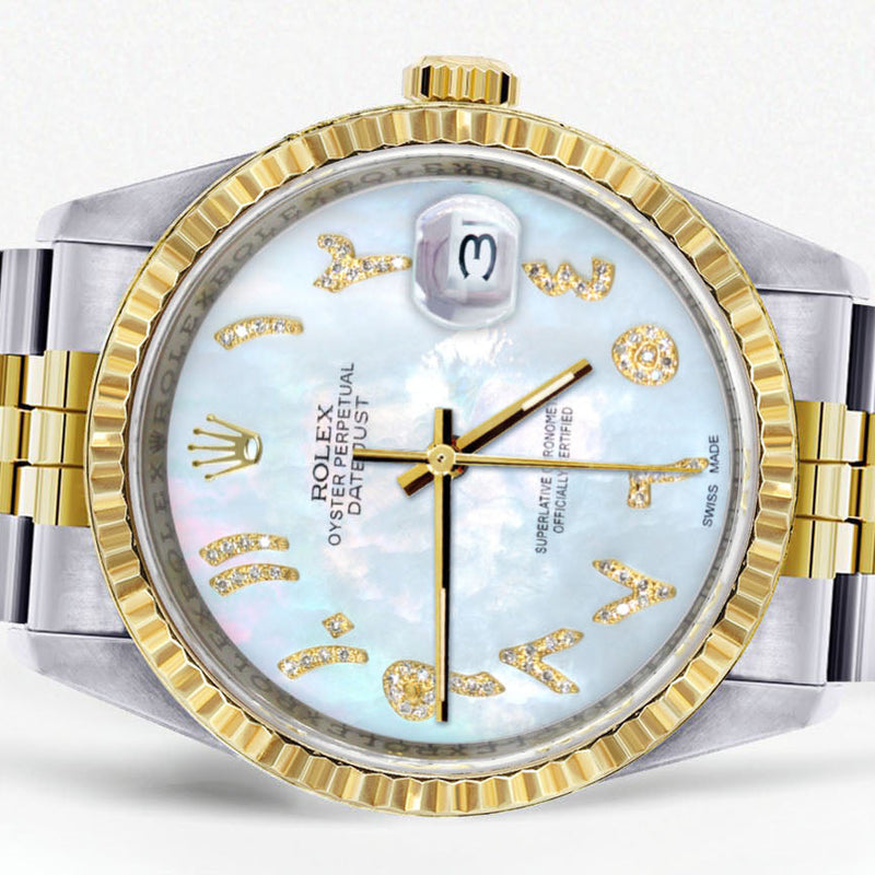 Womens Rolex Datejust Watch 16233 Two Tone | 36Mm | Mother of Pearl Arabic Dial | Fluted Bezel | Jubilee Band