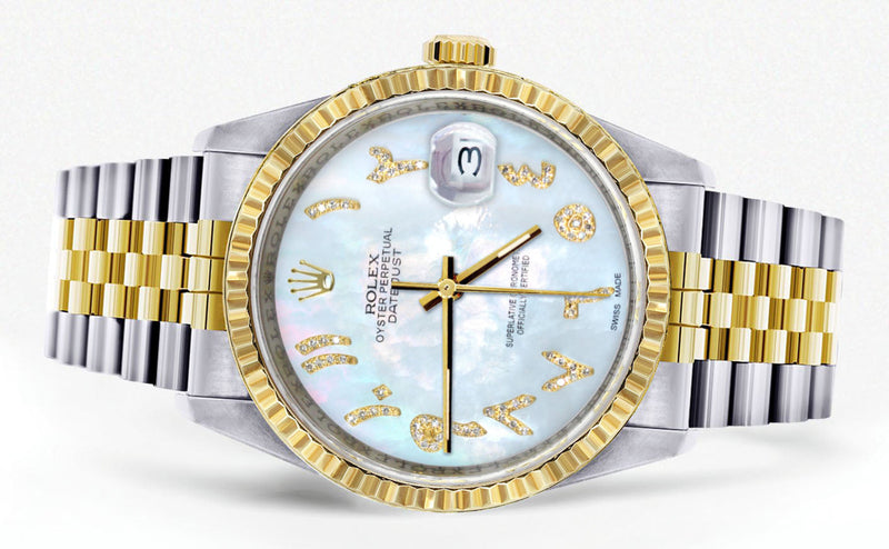 Womens Rolex Datejust Watch 16233 Two Tone | 36Mm | Mother of Pearl Arabic Dial | Fluted Bezel | Jubilee Band