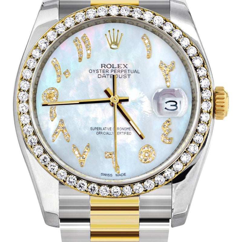 116233 | Gold & Steel Rolex Datejust Watch | 36Mm | Mother Of Pearl Arabic Diamond Dial | Oyster Band