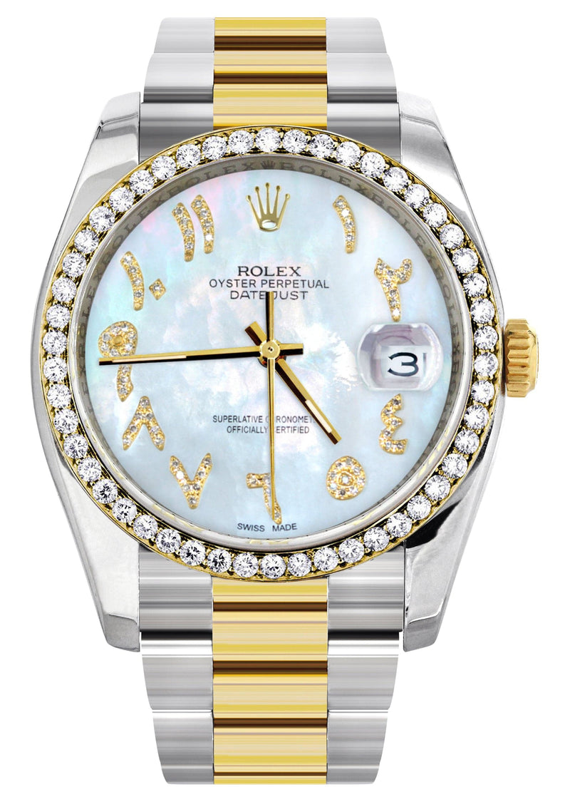 116233 | Gold & Steel Rolex Datejust Watch | 36Mm | Mother Of Pearl Arabic Diamond Dial | Oyster Band