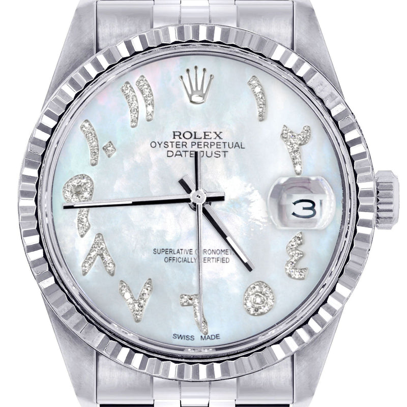 Womens Rolex Datejust Watch 16200 | Fluted Bezel | 36Mm | Mother of Pearl Arabic Dial | Fluted Bezel | Jubilee Band