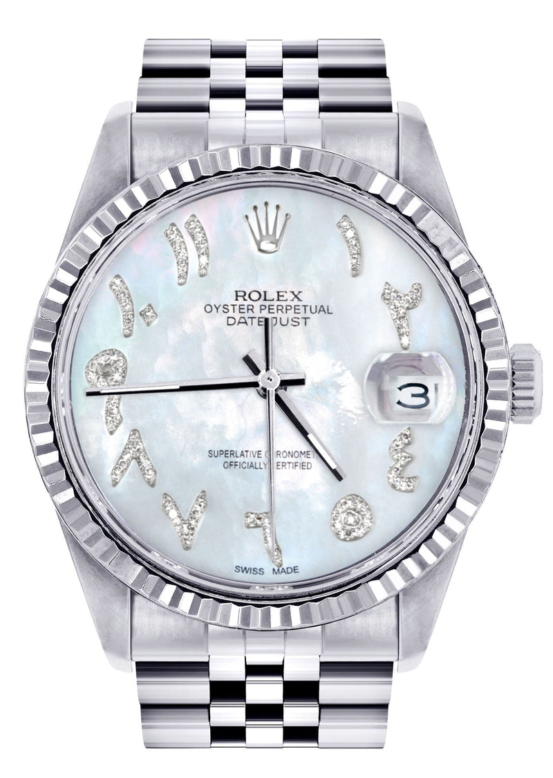 Womens Rolex Datejust Watch 16200 | Fluted Bezel | 36Mm | Mother of Pearl Arabic Dial | Fluted Bezel | Jubilee Band