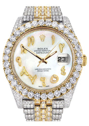 Diamond Iced Out Rolex Datejust 41 | 25 Carats Of Diamonds | Custom Mother of Pearl Arabic Numeral Diamond Dial | Two Tone | Jubilee Band