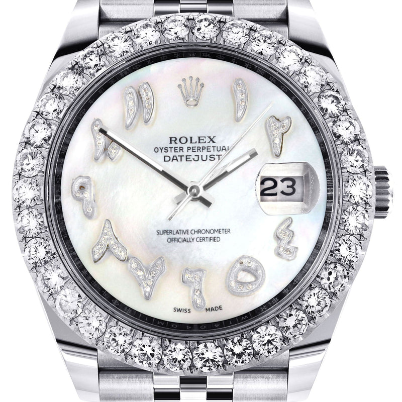 Rolex Datejust 41 Watch | 41 MM | Custom Mother of Pearl Arabic Diamond Dial | Jubilee Band