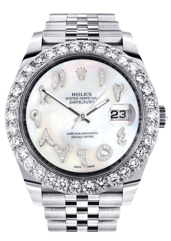 Rolex Datejust 41 Watch | 41 MM | Custom Mother of Pearl Arabic Diamond Dial | Jubilee Band