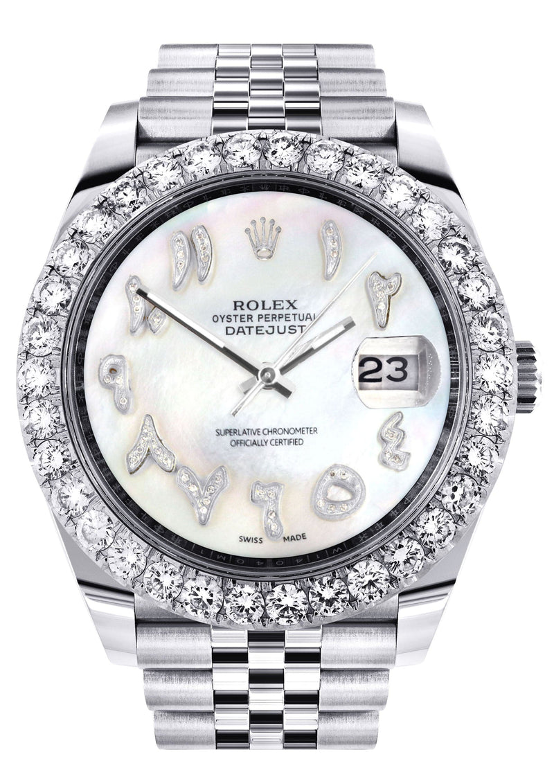 Rolex Datejust 41 Watch | 41 MM | Custom Mother of Pearl Arabic Diamond Dial | Jubilee Band