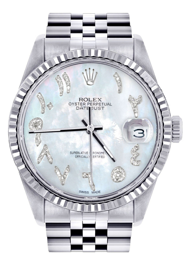 Mens Rolex Datejust Watch 16200 | Fluted Bezel | 36Mm | Mother of Pearl Arabic Dial | Jubilee Band