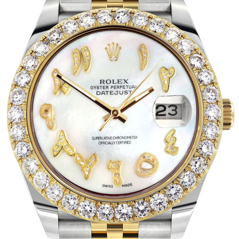 Rolex Datejust 41 Watch | 41 MM | 18K Yellow Gold & Stainless Steel | Custom Mother of Pearl Arabic Dial | Jubilee Band