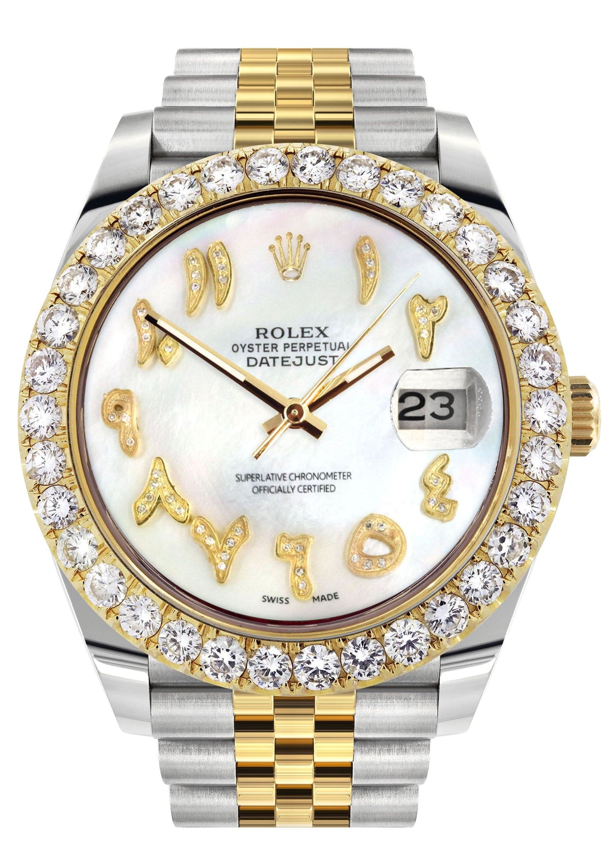 Rolex Datejust 41 Watch | 41 MM | 18K Yellow Gold & Stainless Steel | Custom Mother of Pearl Arabic Dial | Jubilee Band